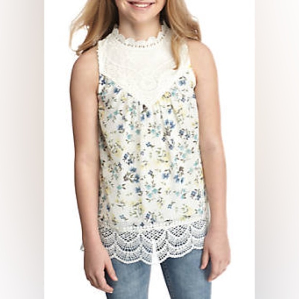 Beautees Floral Smocked Tank Top Girls Size Large